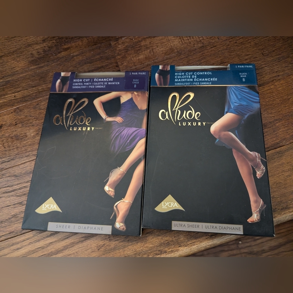 Allude Luxury Pantyhose, High Cut Control Back And Nude 2 Pairs Size B New